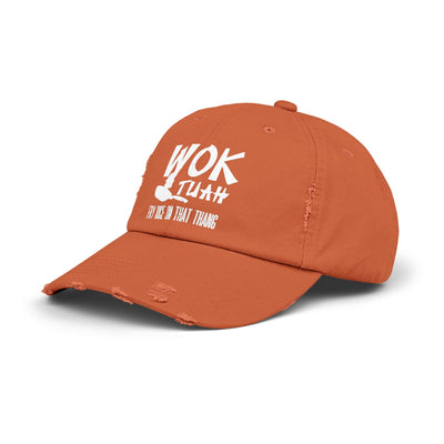 Wok Tuah Parody Distressed Baseball Cap | Viral Meme Pun 'Hawk Tuah' Design