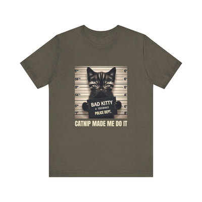 Criminal Cat Mugshot T-Shirt | Catnip Made Me Do it | Naughty Kitty Graphic Tee