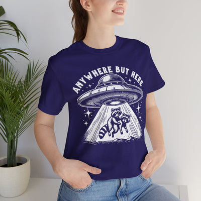 Anywhere But Here Racoon UFO T-Shirt | Trash Panda UAP