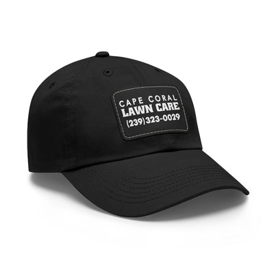 Cape Coral Lawn Care Logo Text White Dad Hat with Leather Patch (Rectangle)