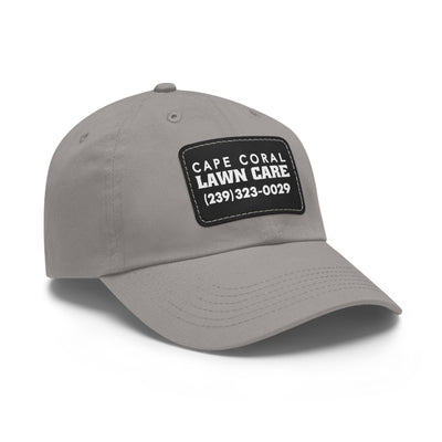 Cape Coral Lawn Care Logo Text White Dad Hat with Leather Patch (Rectangle)