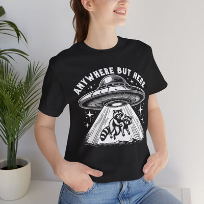 Anywhere But Here Racoon UFO T-Shirt | Trash Panda UAP