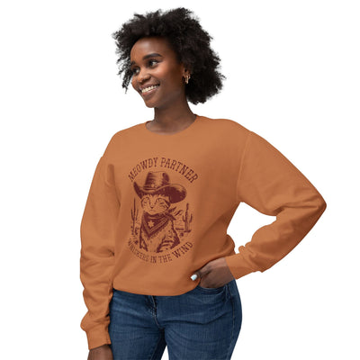 "Meowdy Partner - Whiskers in the Wind" Cowboy Western Theme Cat Lover Rodeo Design Sweatshirt