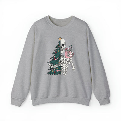 Half Merry, Half Scary Pullover Sweatshirt - Christmas and Halloween Fusion