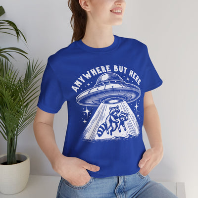 Anywhere But Here Racoon UFO T-Shirt | Trash Panda UAP