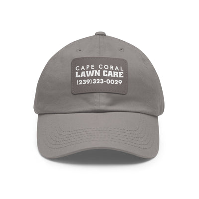 Cape Coral Lawn Care Logo Text White Dad Hat with Leather Patch (Rectangle)