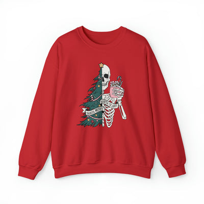 Half Merry, Half Scary Pullover Sweatshirt - Christmas and Halloween Fusion