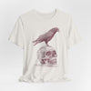 Crow on Skull Woodcut Design T-Shirt | Gothic Art Graphic Tee