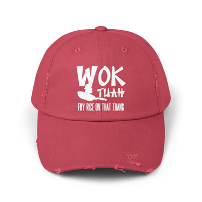 Wok Tuah Parody Distressed Baseball Cap | Viral Meme Pun 'Hawk Tuah' Design