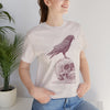 Crow on Skull Woodcut Design T-Shirt | Gothic Art Graphic Tee