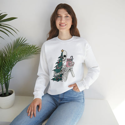 Half Merry, Half Scary Pullover Sweatshirt - Christmas and Halloween Fusion