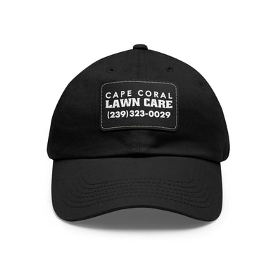 Cape Coral Lawn Care Logo Text White Dad Hat with Leather Patch (Rectangle)