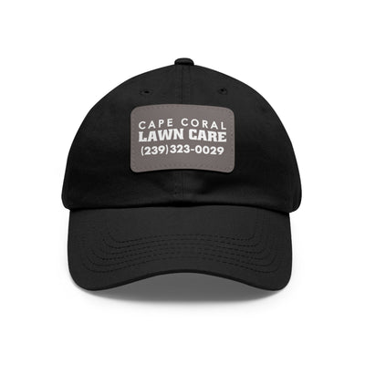 Cape Coral Lawn Care Logo Text White Dad Hat with Leather Patch (Rectangle)