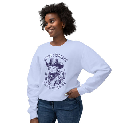 "Meowdy Partner - Whiskers in the Wind" Cowboy Western Theme Cat Lover Rodeo Design Sweatshirt