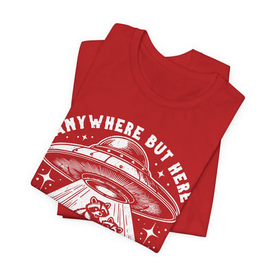 Anywhere But Here Racoon UFO T-Shirt | Trash Panda UAP