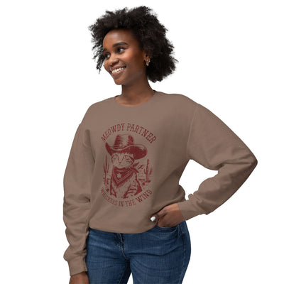 "Meowdy Partner - Whiskers in the Wind" Cowboy Western Theme Cat Lover Rodeo Design Sweatshirt