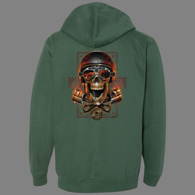 Zip-Up Biker Skull Hoodie